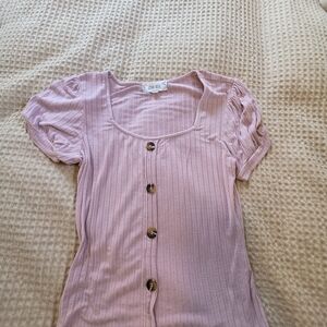 Zara Light Pink Ribbed Button-Front Top